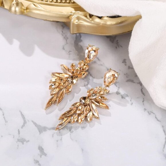 Women's Bridal Crystal Dangle Earrings Marquise Cluster Elegant Gift - Picture 5 of 7
